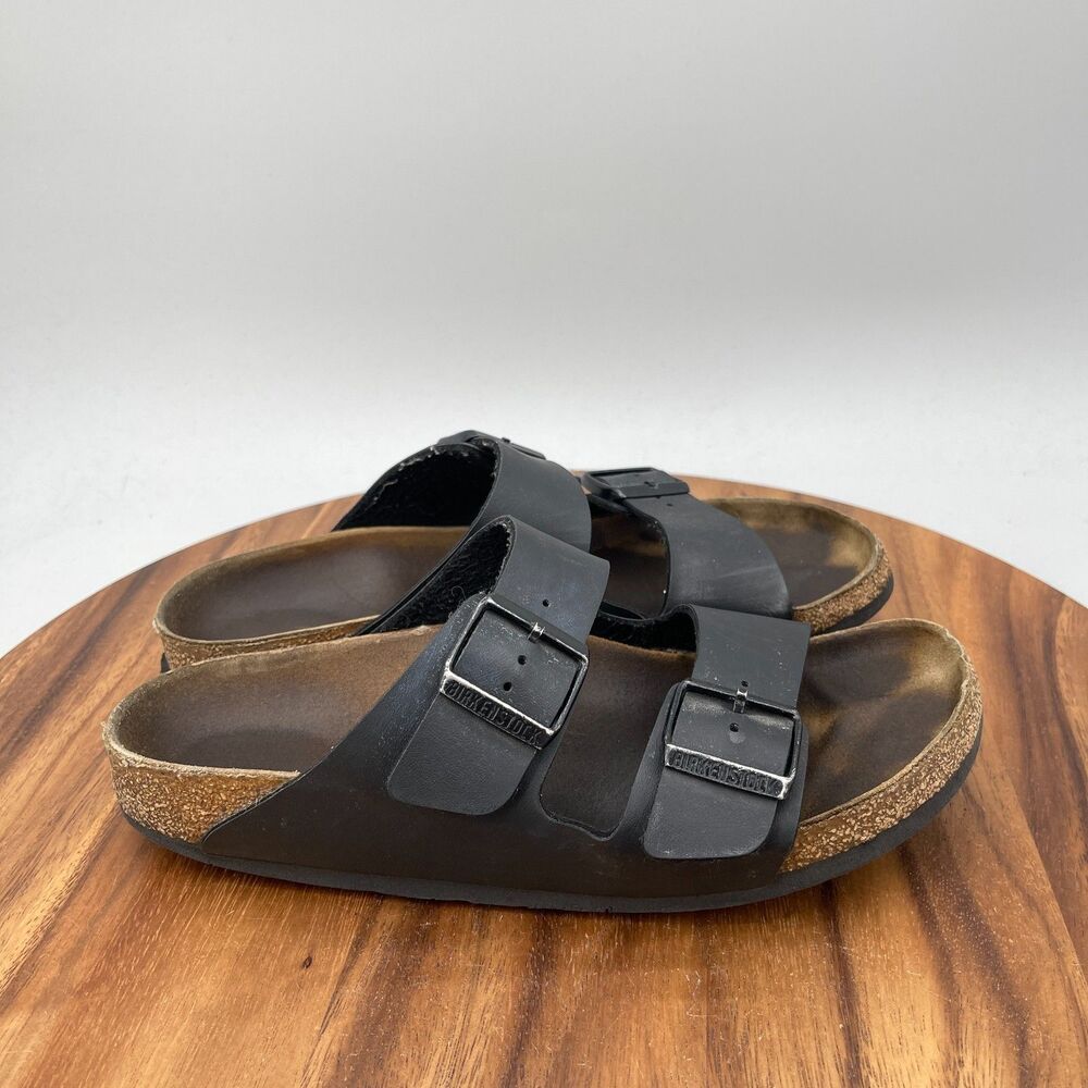 Birkenstock Arizona Sandals Womens Size 9 / 40 Black Leather Casual Two Strap
